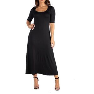 NEW 24seven Comfort Apparel Black Scoopneck Short Sleeve Maxi Dress Size 1X